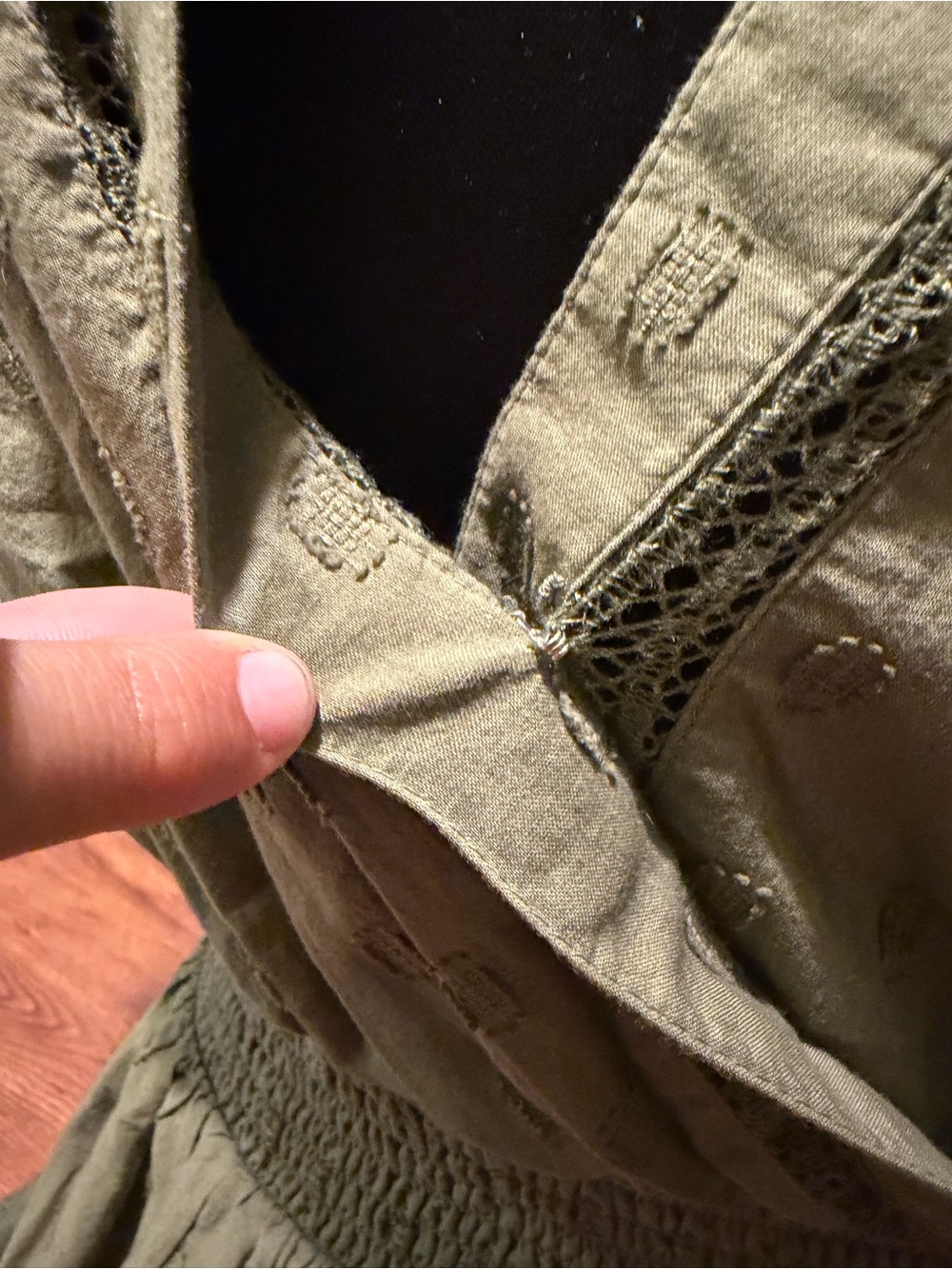 American Eagle Outfitters Olive Green Eyelet Wrap Midi Dress - Picture 7 of 7